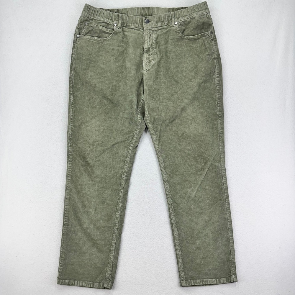 Bearbottom Easy Pants Mens XXL (30) Green Corduory Chinos Stretch Waist‎ Casual